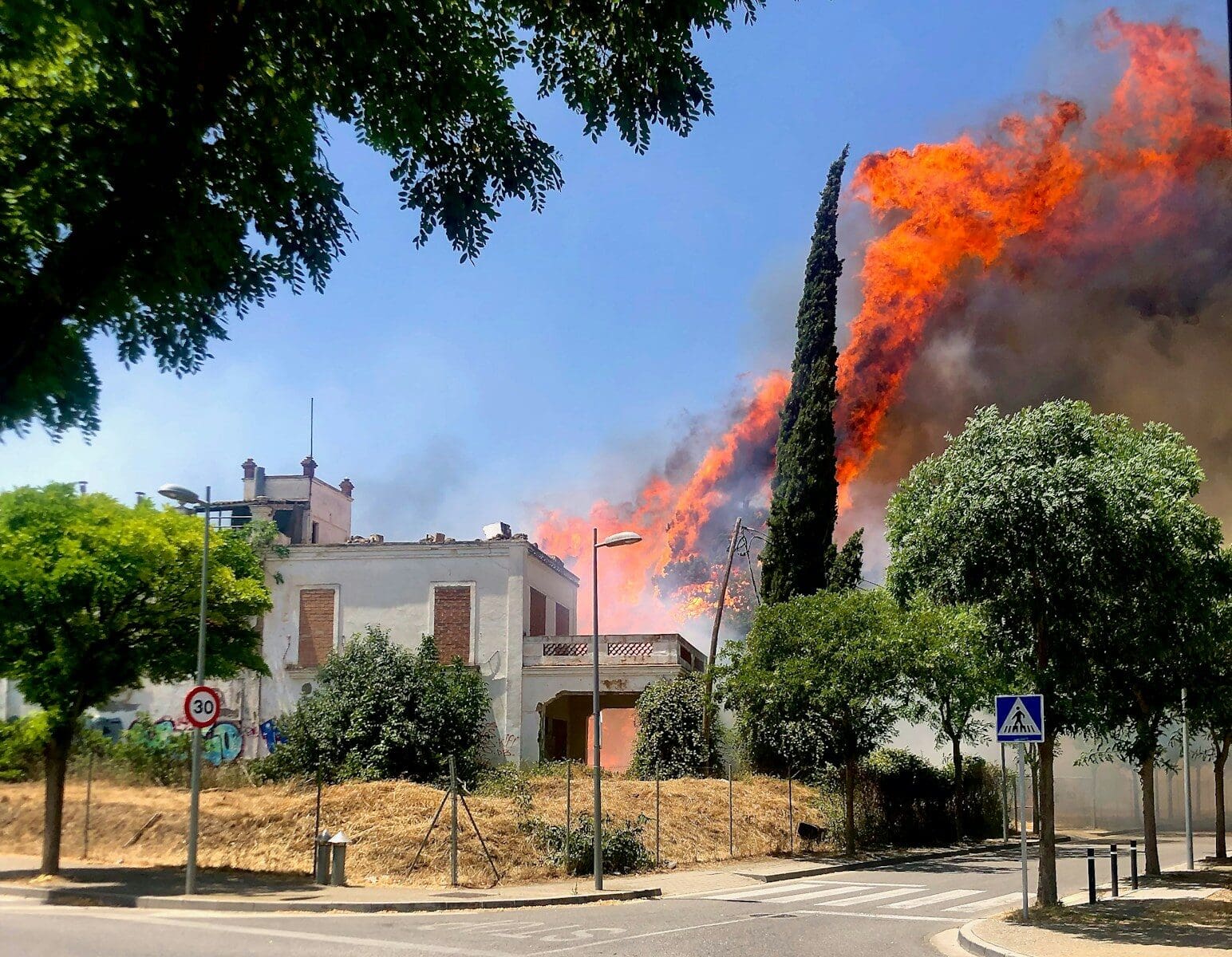 a building on fire
